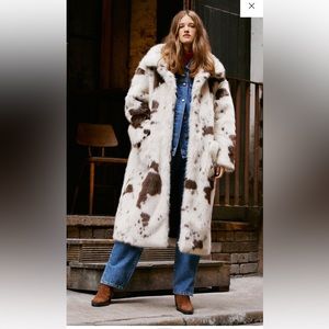 Nasty Gal Premium Cow Print Longline Faux Fur Coat Medium